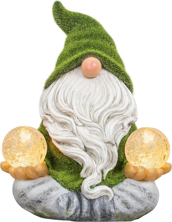 TERESA'S COLLECTIONS Garden Gnomes Decor with Solar Lights, St Patricks Decorations for Outdoor Decor,Resin Flocked Zen Garden Decor Outdoor for Porch Patio, Yoga Gnome Gifts for Women and Men, 6"