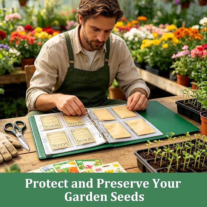 Seed Storage Binder Organizer for 200 Seed Packets 50 Sheets | Includes 50 Reusable Seed Envelopes and 50 Sheet Protectors, Large-Capacity Storage for Seed Saving, Ideal for Gardeners