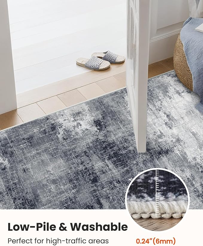 6x9 Area Rugs for Living Room, Modern Abstract Washable Rug with Non-Slip Backing & Low Pile Indoor Carpet for Nursery Room, Bedroom and Dinning Room, Grey