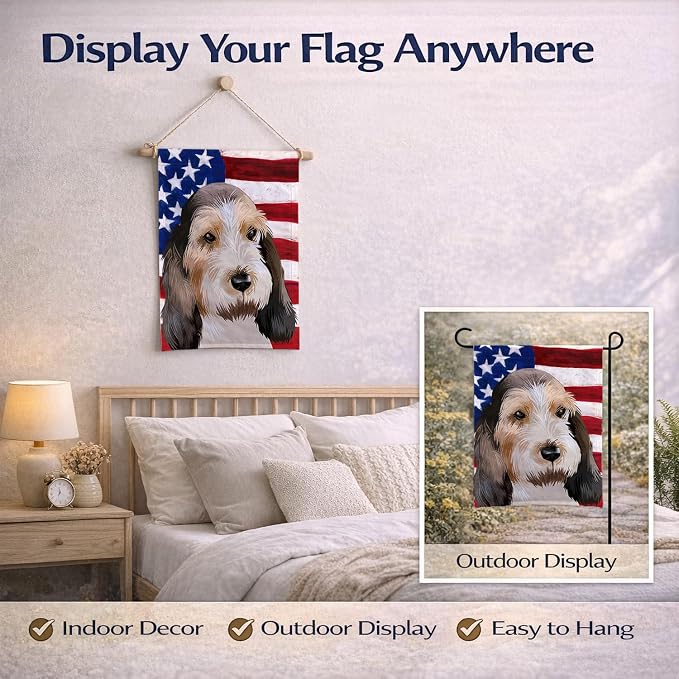 Caroline's Treasures CK6419GF Grand Basset Griffon Vendeen American Flag Garden Flag Mailbox Flag Decorative Yard Flag Banner Outside Patio Artwork Yard Flower Beds, Garden Size, Multicolor
