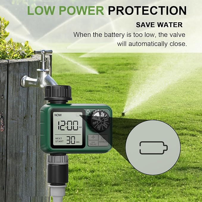 Water Timer for Outdoor Garden Hose, Sprinkler Timer for Garden Faucet with Auto/Manual/Rain Delay Mode, Sprinkler Irrigation Controller for Yard Lawn (1 Zone Plastic Inlet-2 Pack)
