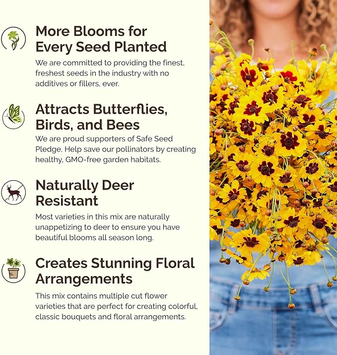 Eden Brothers Country Garden Flower Mixed Seeds for Planting, 1/4 lb, 120,000+ Seeds with Scarlet Flax, Cosmos Sensation | Attracts Pollinators, Plant in Spring or Fall, Zones 3, 4, 5, 6, 7, 8, 9, 10