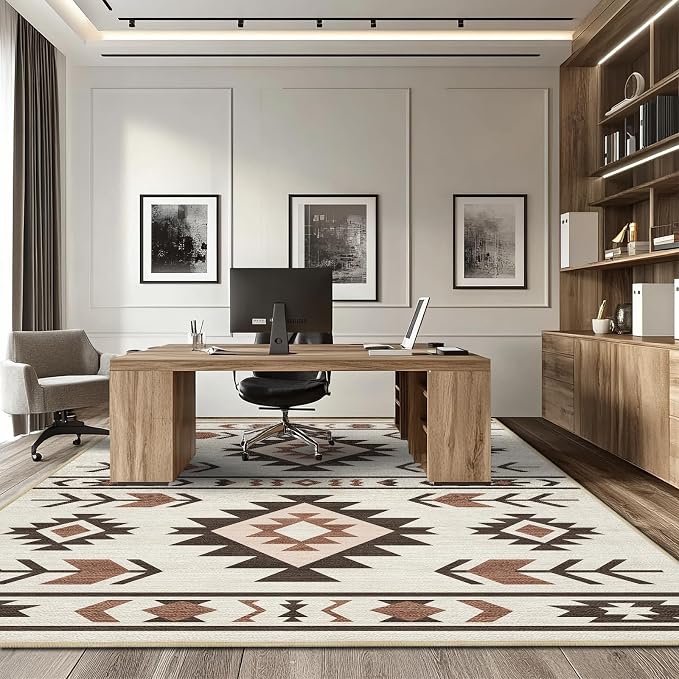 8x10 Area Rug for Living Room Western Rug Southwestern Aztec Tribal Rugs Southwest Navajo Machine Washable Non-Slip Printed Low-Pile Floor Carpet for Bedroom Dining Room Office, Beige