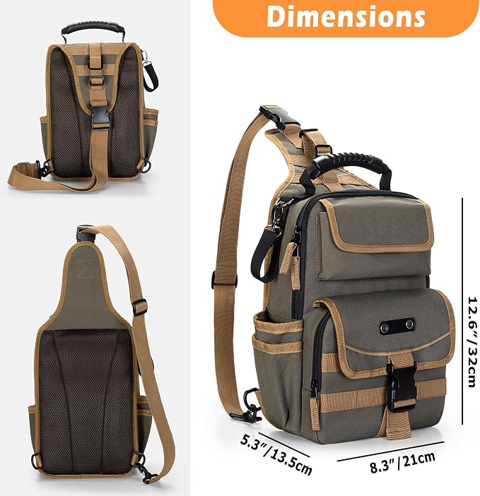 Electrician Tool Pouch Bag, Zippered HVAC Tool Organizer | Heavy-Duty Canvas Fabric, Ergonomic Handle, Removable Shoulder Strap, Ideal for Maintenance Repair Technician