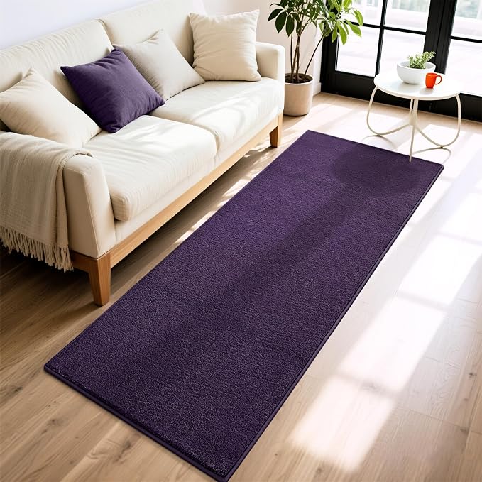 Vasofe 2x6 Runner Rugs for Bedroom Bedside, Purple Hallway Runner Rug | Memory Foam Low-Pile Carpet Runner Rug for Entryway, Living Room, Kitchen, Laundry Room, Throw Carpet for Dorm Room