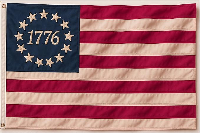 1776 Betsy Ross Flag 3x5 FT Outdoor - Tea Stained USA Embroidered Vintage American Flag, Heavy Duty Founding Fathers Bennington 4th of July Decor