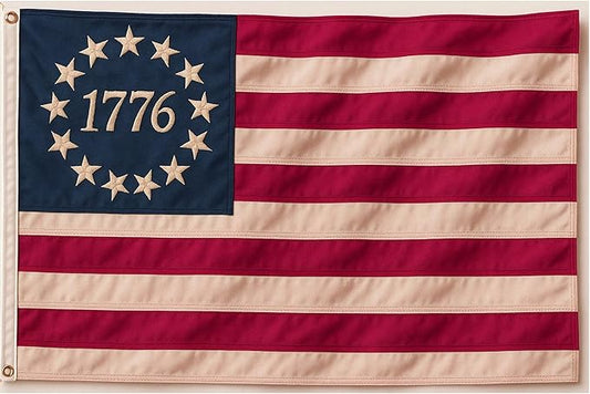 1776 Betsy Ross Flag 3x5 FT Outdoor - Tea Stained USA Embroidered Vintage American Flag, Heavy Duty Founding Fathers Bennington 4th of July Decor