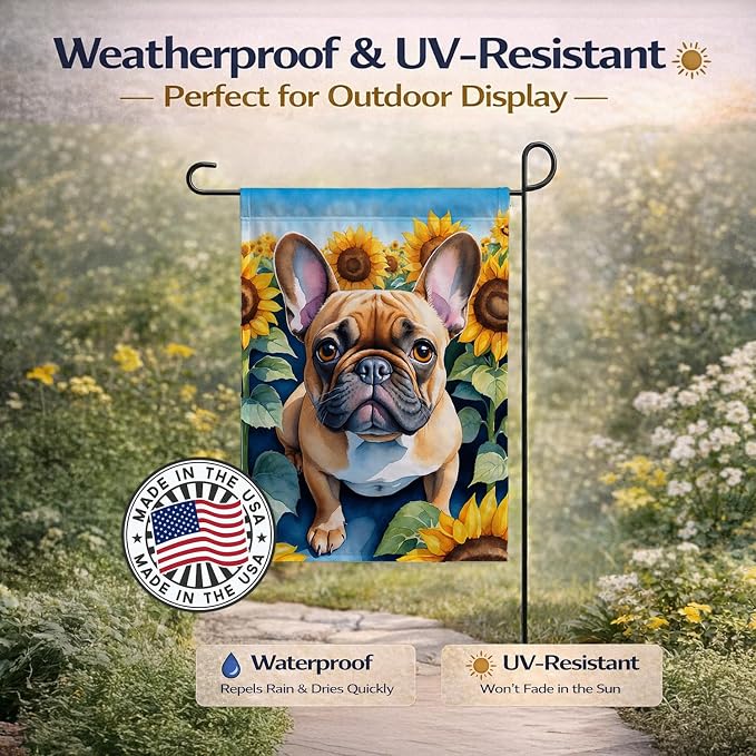 Caroline's Treasures DAC6081GF French Bulldog in Sunflowers Garden Flag Mailbox Flag Decorative Yard Flag Banner Outside Patio Artwork Yard Flower Beds, Garden Size, Multicolor