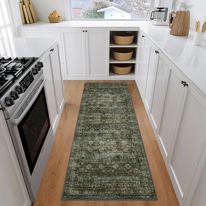 Moynesa Ultra-Thin Washable Teal Non Slip Bathroom Rug - 2x6 Laundry Room Mat, Machine Washable Non-Slip Pet Friendly Carpet Runner for Camper RV Foyer Kitchen Hallway