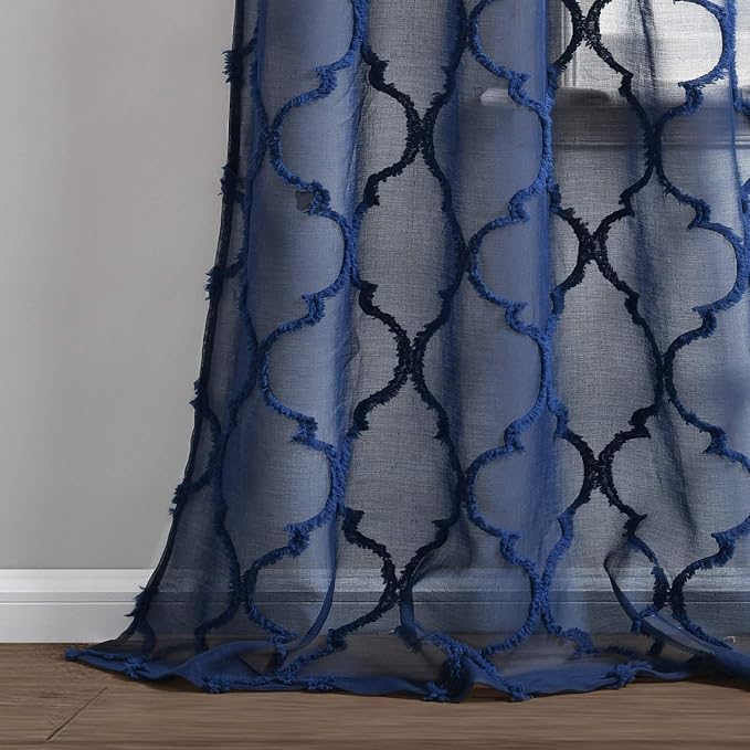 Lush Decor Navy Avon Trellis Grommet Sheer Window Curtain Panel (84" x 38") (Pack of 16)