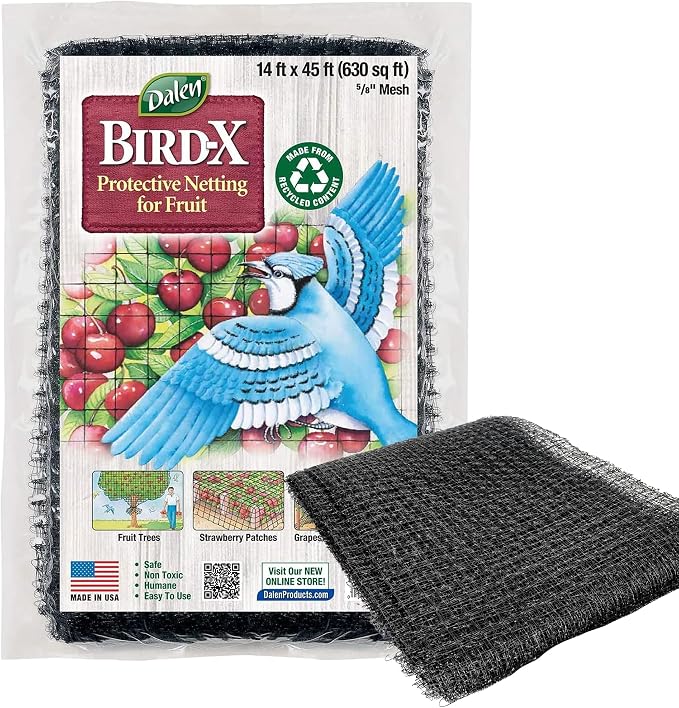 Dalen Bird-X Protective Mesh Netting for Fruit Trees, Berries, Vegetables - 14 ft x 45 ft, Black Garden Netting, 5/8-inch Mesh - Helps Deter Birds & Garden Pests, Made of Weather-Resistant Plastic