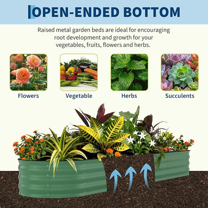 Garvee 2 Pack 8x2x1.5ft Galvanized Raised Garden Bed Kit, Oval Metal Planter Boxes with Anti-Cut Safety Edges, Rust-Resistant Deep Root Planters for Outdoor Vegetables, Flowers, Herbs, Green