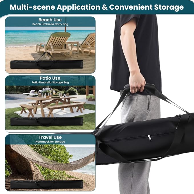 Patio Umbrella Storage Bag,Upgraded 900D Large Beach Umbrella Bag with Padded Carry Strap and Double Open Waterproof Zipper,Universal Pool Umbrella Sleeve for Blissun, Sunshine, Tempera Sun Umbrella
