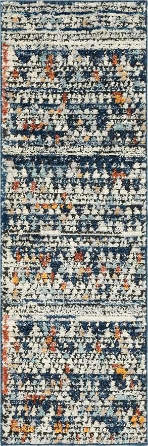 Unique Loom Morocco Collection Abstract Border, Diamond, Bohemian Area Rug (2' 2 x 6' 0 Runner, Multi/Blue)
