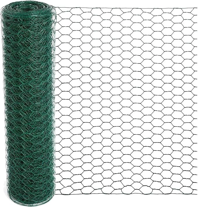 Mklsit Chicken Wire for Floral Arrangements, 15.7 x 157 Inches Green Mesh, 0.6 Inch Hexagonal Galvanized PVC Coated Netting Fence for Crafts, Poultry, Garden