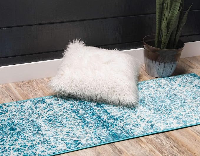 Unique Loom Sofia Collection Area Rug - Grace (3' 3" x 19' 8" Runner, Turquoise/ Ivory)