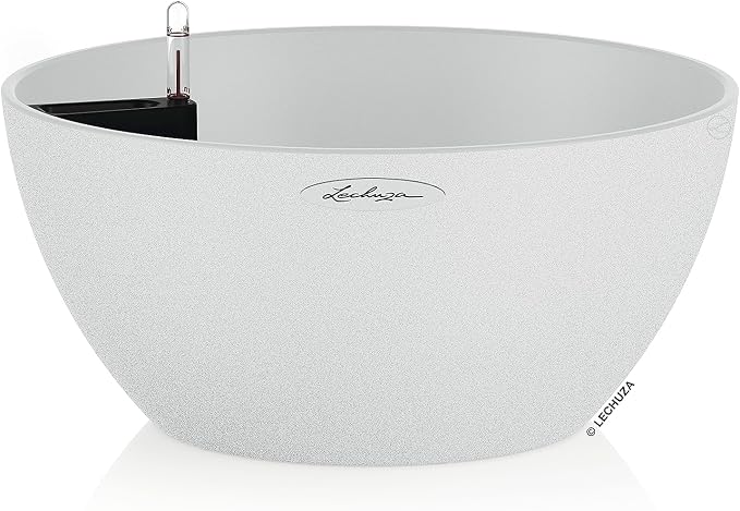 Lechuza CUBETO Stone 40 Quartz White, Self-Watering Bowl Planter, D15.7 H7.1 in