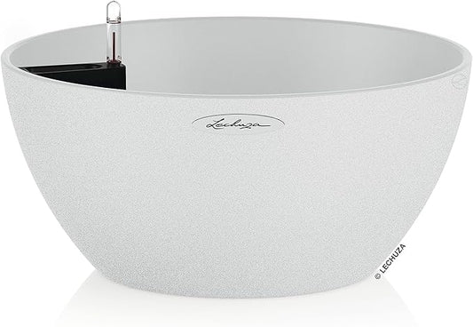 Lechuza CUBETO Stone 40 Quartz White, Self-Watering Bowl Planter, D15.7 H7.1 in