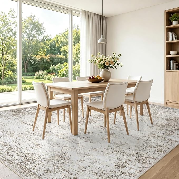 6x9 Washable Area Rug Modern Abstract for Living Room Bedroom Beige | Soft Indoor Carpet,Anti-skid Backing,Water Repellent,Non-shedding, Suitable for bedroom dining farmhouse nursery home office