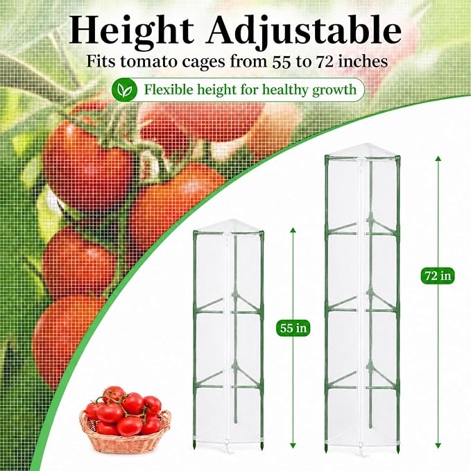 Halatool Garden Tomato Plant Cover Netting, Fits 55–72" Tall Tomato Cages, Garden Bird Netting with Zipper & Drawstring, Insect Barrier, Plant Covers from Insects Animals, 2 Pack, 61"×15.7"
