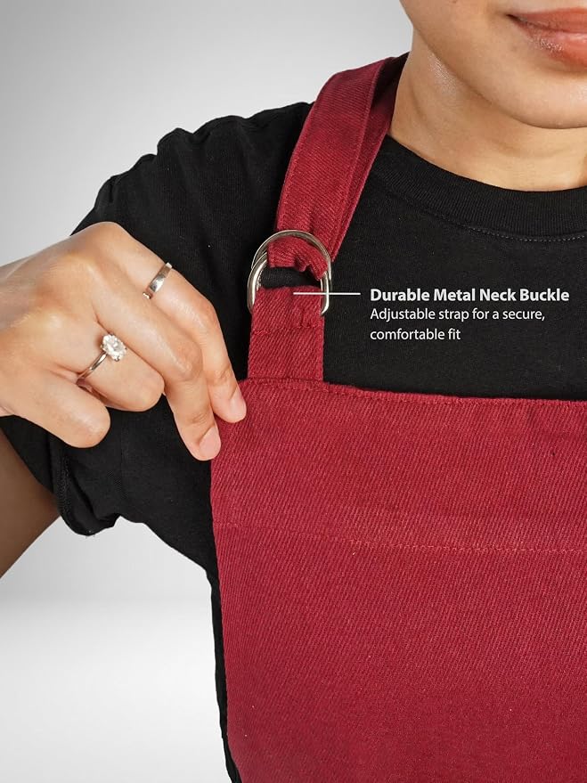100% Cotton Kitchen Apron with 2 Pockets – Adjustable Chef Apron for Cooking Baking BBQ – Unisex Apron