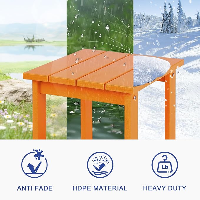 LZRS Patio Side Table, Heavy Duty HDPE Outdoor End Table with Wood Texture, Weatherproof Composite Table for Adirondack Chairs, Deck, Pool, Indoor/Outdoor, No Peeling or Cracking(Orange)