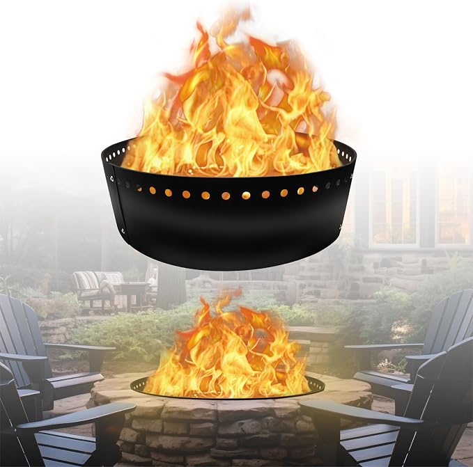FEBTECH - 45" D Smokeless Fire Ring Round - Steel Fire Ring Liner Insert | Heat Resistant Steel Fire Ring for DIY In-Ground or Above-Ground Installation, Bonfire Nights & Outdoor Events