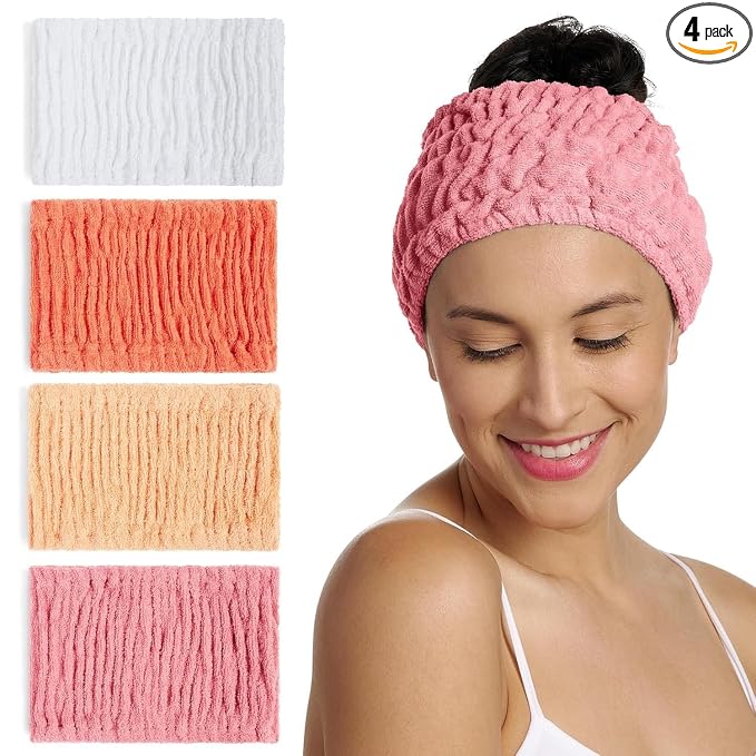 Turbie Twist 4-Pack Cotton Headbands – Extra-Wide, Comfy, All Hair Types, Peach Blush