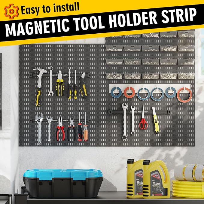 Double Sided Magnetic Tool Holder, 12 Inch Magnetic Tool Bar, Heavy Duty Wall Mount Strip with Ultra Strong Magnet for Garage, Workshop, Jobsite, Shed and Kitchen (2 Pack)