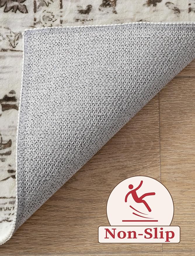 SERISSA 2'6"x8' Washable Non Slip Boho Runner Rug for Hallway，Earth Tone | Ultra Soft Vintage Oriental Carpet Low-Pile Distressed Tribal Floor Carpet for Kitchen Bedroom Bathroom Laundry Room