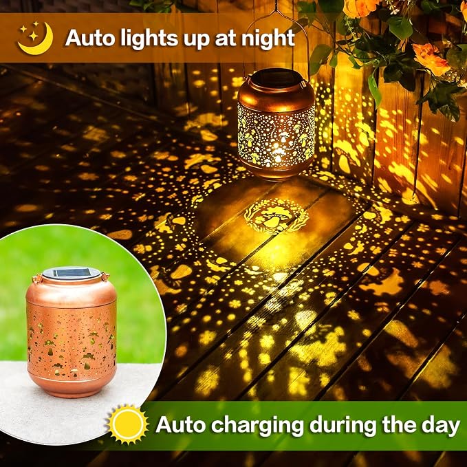 Mushroom Solar Lanterns Outdoor Waterproof Hanging Solar Lights Mushroom Gifts for Women Men Mom Metal Decorative LED Outdoor Lanterns for Patio,Lawn, Landscape, Garden Decor, Yard Decoration