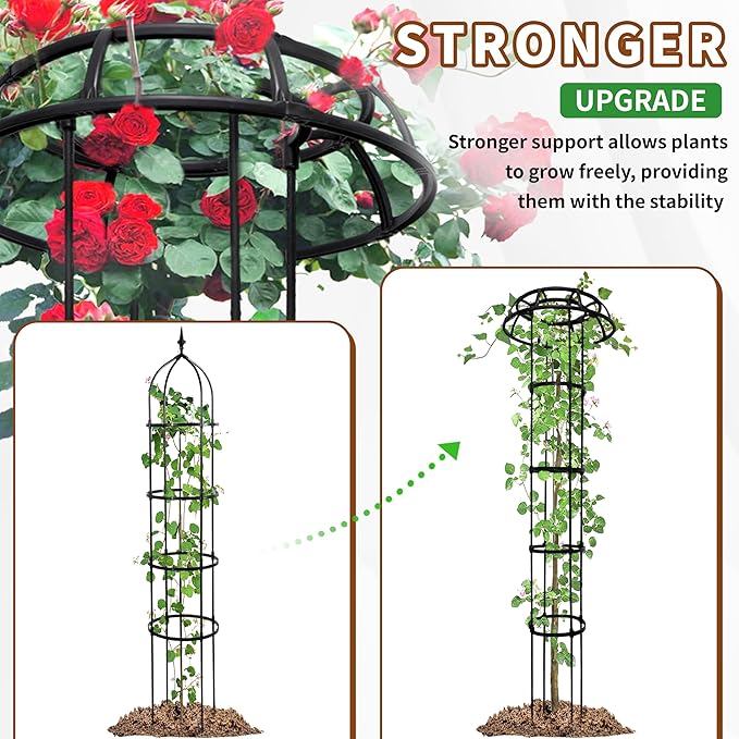 65” Garden Trellis for Climbing Plants, 2 Pack Mushroom Plant Support for Potted Plants, Outdoor Heavy-Duty Obelisk Trellis for Cucumber, Tomato, Grape, Rose, Pea, Vine, Bean, Clematis