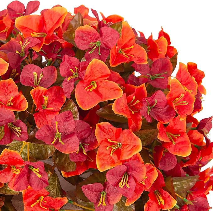 INXUGAO 2 pcs Artificial Faux Bougainvillea Fall Flowers Plants for Outdoor Outside Decoration, Fake Silk UV Resistant Long Trailing Vines for Front Door Porch Planter Balcony Decor