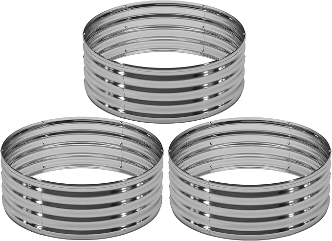 DIIYIV 3Pack 3x3x1ft Galvanized Raised Garden Bed, Planter Raised Garden Beds Outdoor, Round Clearance Raised Garden Beds for Gardening Vegetables