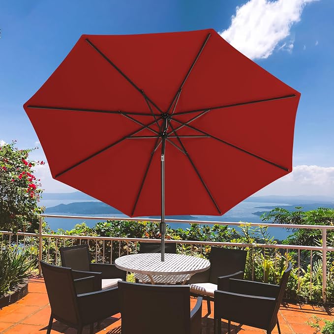 Sundale Outdoor Olefin 5-Year-Non-Fading Patio Umbrella with Sand Bag Base, Outdoor Umbrella with Tilt and Crank, Red