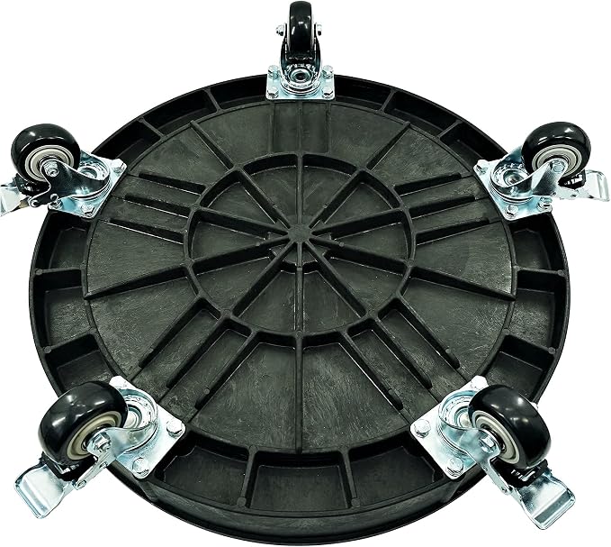 ELAFROS 30 Gallon and 55 Gallon Heavy Duty Plastic Drum Dolly – Durable Plastic Drum Cart 900 lb. Capacity- Barrel Dolly with 5 Swivel Casters Wheel, Black, with Brake
