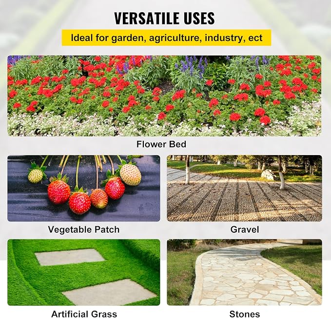 Happybuy 6x300ft Premium Weed Barrier Landscape Fabric Heavy Duty 2.4OZ, Woven Weed Control Fabric, High Permeability Good for Flower Bed, Geotextile Fabric Underlayment, Driveway Fabric Ground Cover | Durable PP Fabric,Weed Control & Soil Improve
