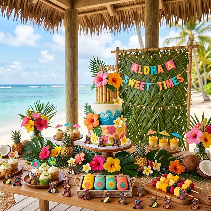Yaomiao 60 Pcs Mini Highland Cow Figurines Resin Hawaii Highland Cow Figurines Summer Miniature Resin Gift Hawaii Decorations for Beach Hawaiian Party Favor Gift Tiered Tray Decor