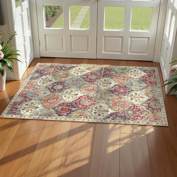 Lahome Washable Entryway Rug, 2x4 Kitchen Rugs for Entryway Bathroom | Non-Slip Indoor Door Mat Ultra-Thin, Small Oriental Throw Carpet for Bedroom Entry, Orange Terracotta
