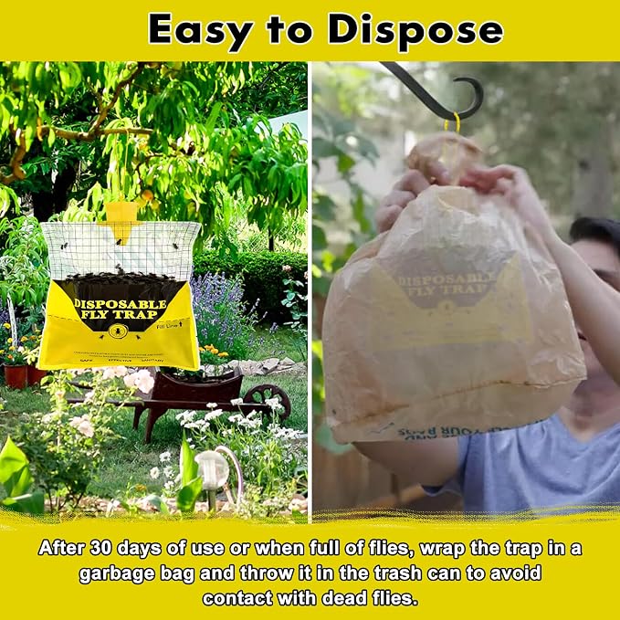 Glovv Fly Traps Outdoor Hanging with Fly Bait, 8 Pack Disposable Bags Hunter Ranch Trap, Pre-Baited Flies Bags Flies Control Bug Catcher Killer Repellent for Stable Horse Barn & Farm, All Filth Flies