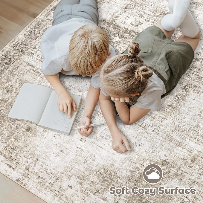 Runner Rug 2x8 Washable Rug, Vintage Boho Medallion Hallway Runner Non-Slip Soft Low Pile Distressed Floor Carpet Retro Doormat for Kitchen Bedroom Laundry Entryway Bathroom (Taupe, 2'x8')