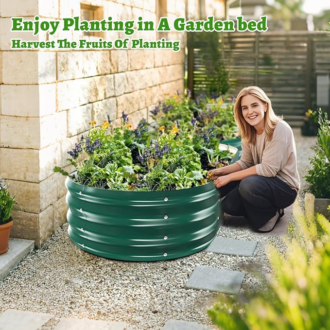 TBMLC Oval Galvanized Planter Box, Metal Raised Garden Bed - 0.8MM Thick- Ideal for Outdoor Gardening and Planting of Vegetables Flowers Fruits Succulent Plants and Others (Green, 5X2.7X1 FT)