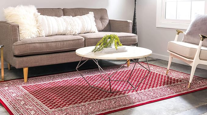 Unique Loom Williamsburg Collection Traditional Border with Dotted Center Area Rug, Rectangular 9' 0" x 12' 2", Red/Beige