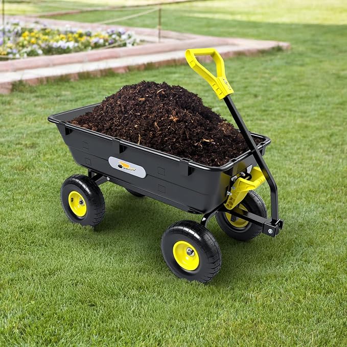 Garden Dump Cart, 5 Cu.Ft. Heavy-Duty Utility Wagon with 950lbs Capacity, 10" All Terrain Tires, 180° Rotating 2-in-1 Convertible Handle, for Yard, Lawn, and Outdoor Use