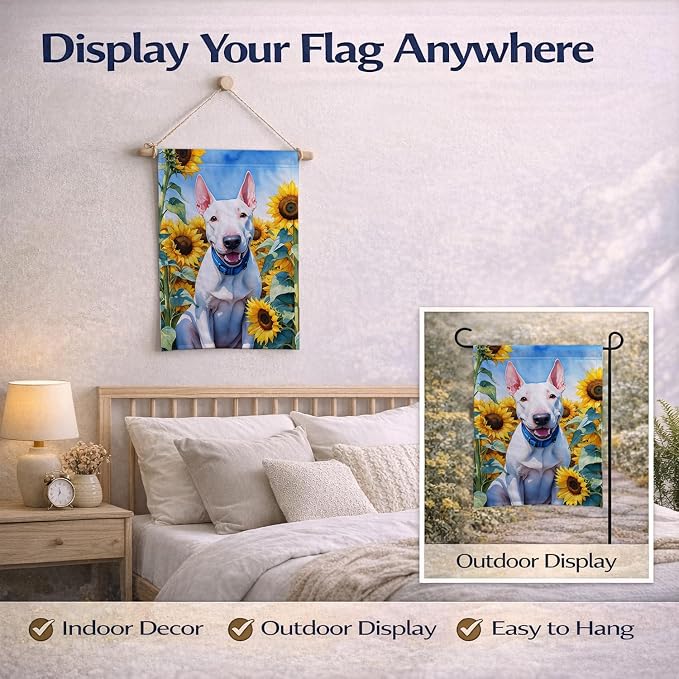 Caroline's Treasures DAC6071GF English Bull Terrier in Sunflowers Garden Flag Mailbox Flag Decorative Yard Flag Banner Outside Patio Artwork Yard Flower Beds, Garden Size, Multicolor