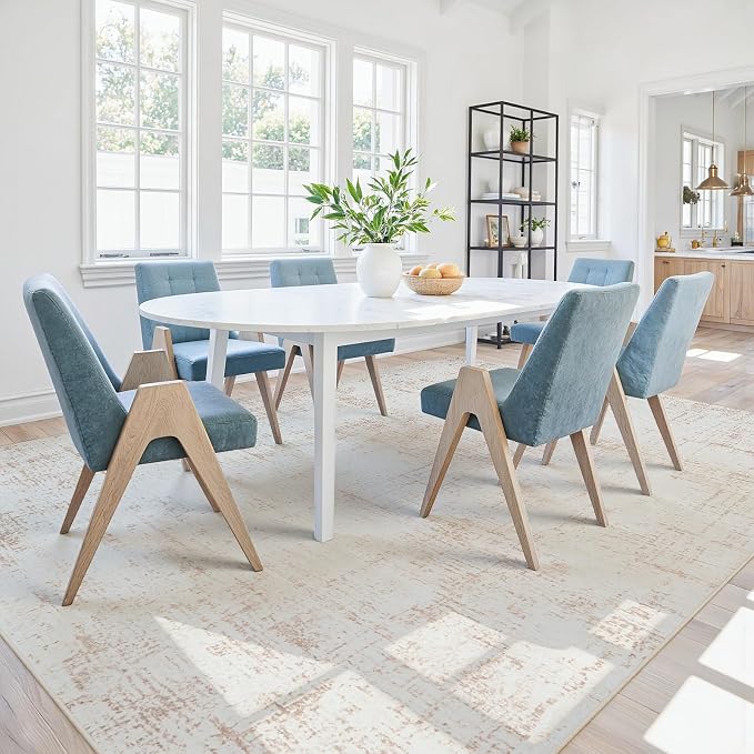 6x9 Washable Area Rug for Living Room Bedroom: Non-Slip Modern Beige White | Machine Washable TPR Backing, Stain-Resistant Low Pile, Pet & Kid Friendly, Abstract Decor for Dining Room, Dorm, Home Office