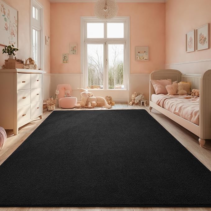 5x7 Black Area Rug Modern Aesthetic Minimalist | Washable Memory Foam, Low Pile Non Slip Indoor Carpet for Living Room Bedroom Office Classroom College Dorm Room Home Decor