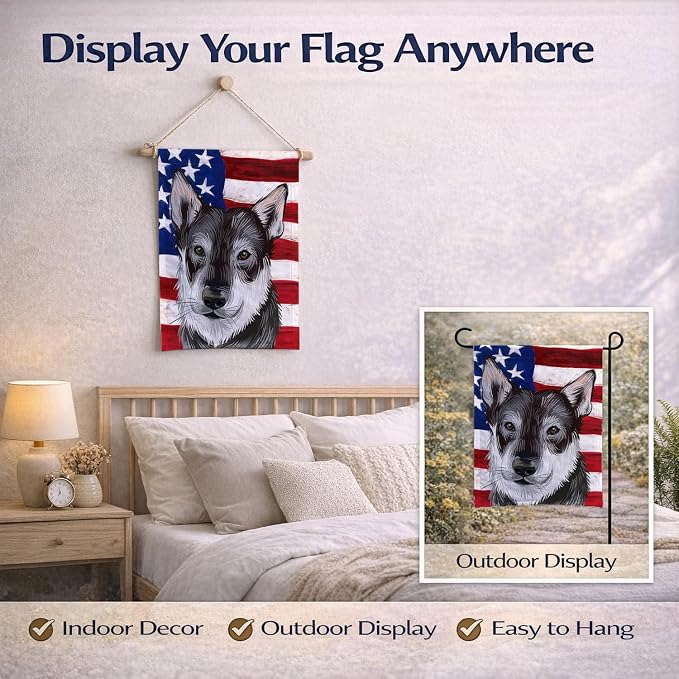 Caroline's Treasures CK6579GF Jamthund American Flag Garden Flag Mailbox Flag Decorative Yard Flag Banner Outside Patio Artwork Yard Flower Beds, Garden Size, Multicolor