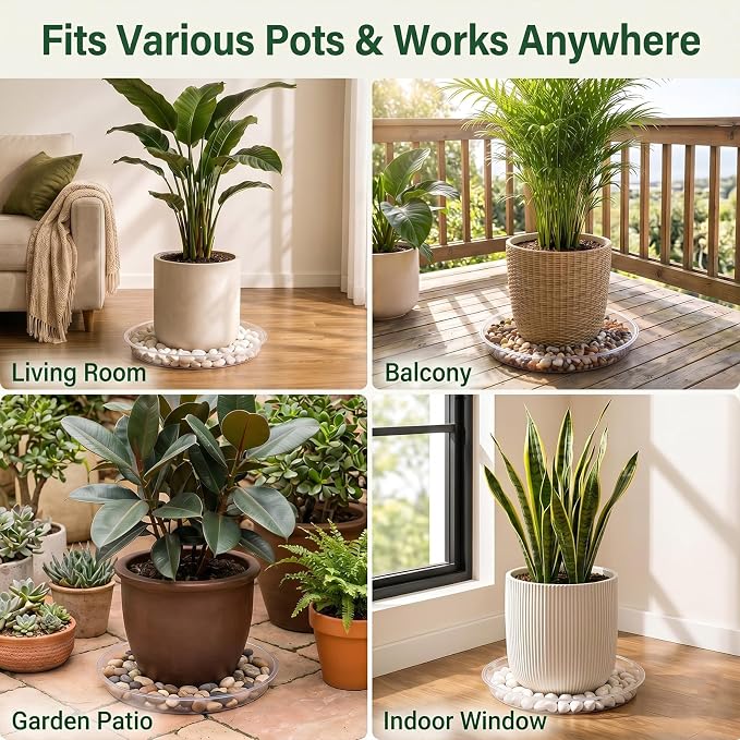 4 Pack 16 17 18 19 20 21 22 in Clear Plastic Plant Saucers for Indoors, Durable Plant Trays for Pots and Plant Water Catcher Tray with No Holes, Reusable Plastic Trays for Plants (17''-4Pack)