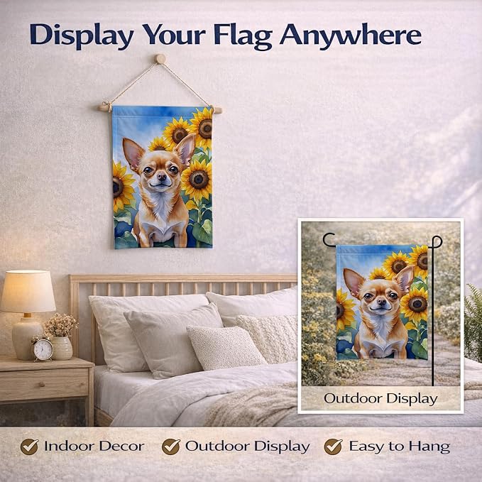 Caroline's Treasures DAC6051GF Chihuahua in Sunflowers Garden Flag Mailbox Flag Decorative Yard Flag Banner Outside Patio Artwork Yard Flower Beds, Garden Size, Multicolor